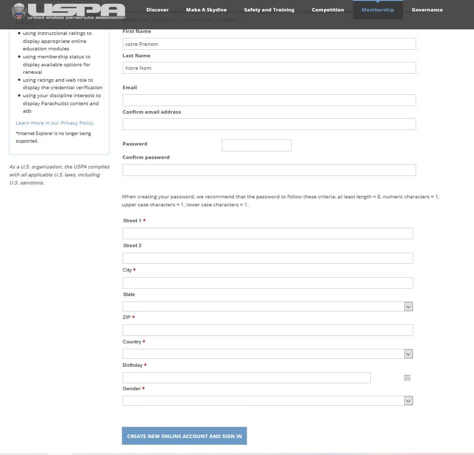 Diventare socio USPA – schermata 3