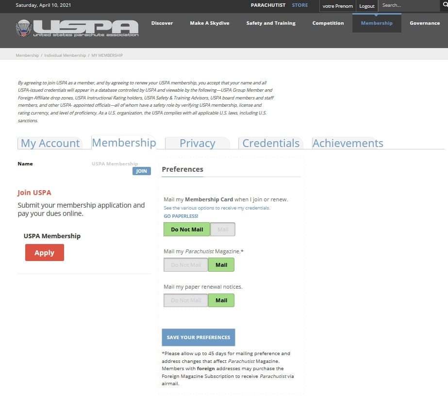 Diventare socio USPA – schermata 5